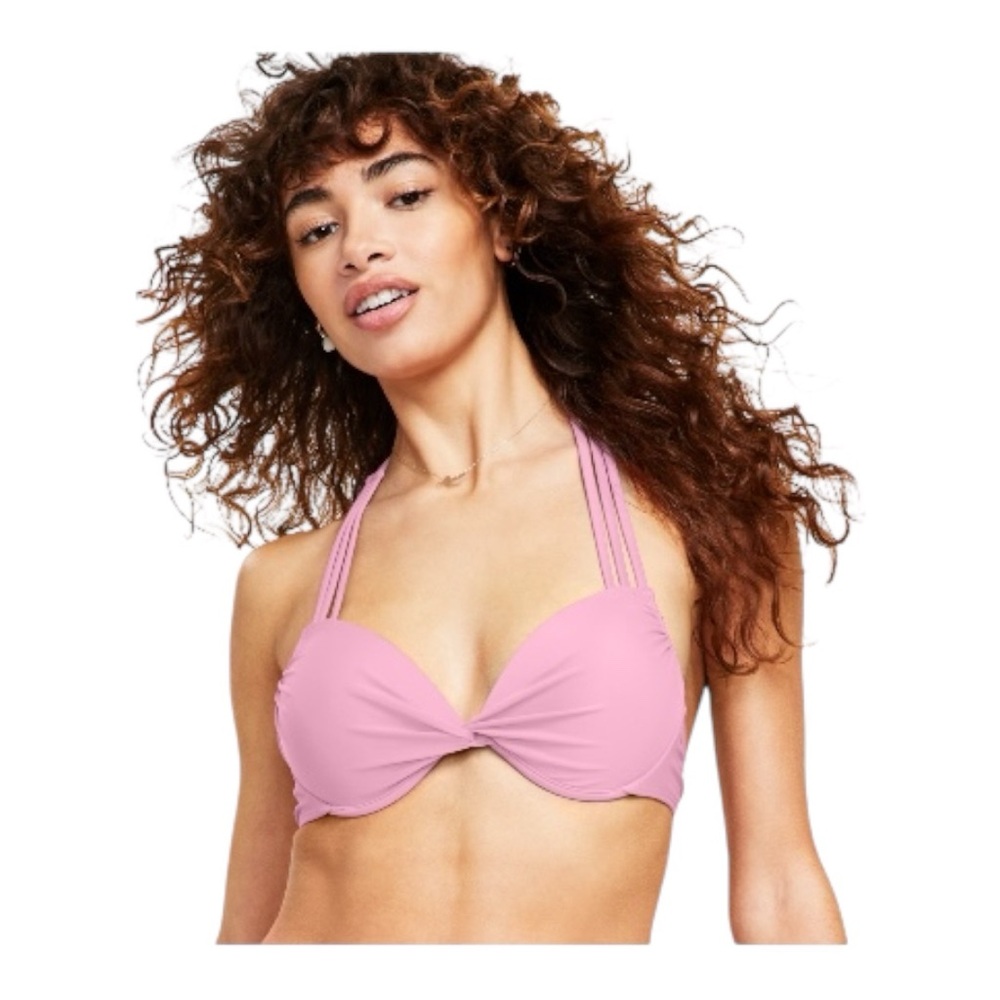 New Salt + Cove Juniors' Strappy Underwire Push-Up Bikini Top, Pink Small